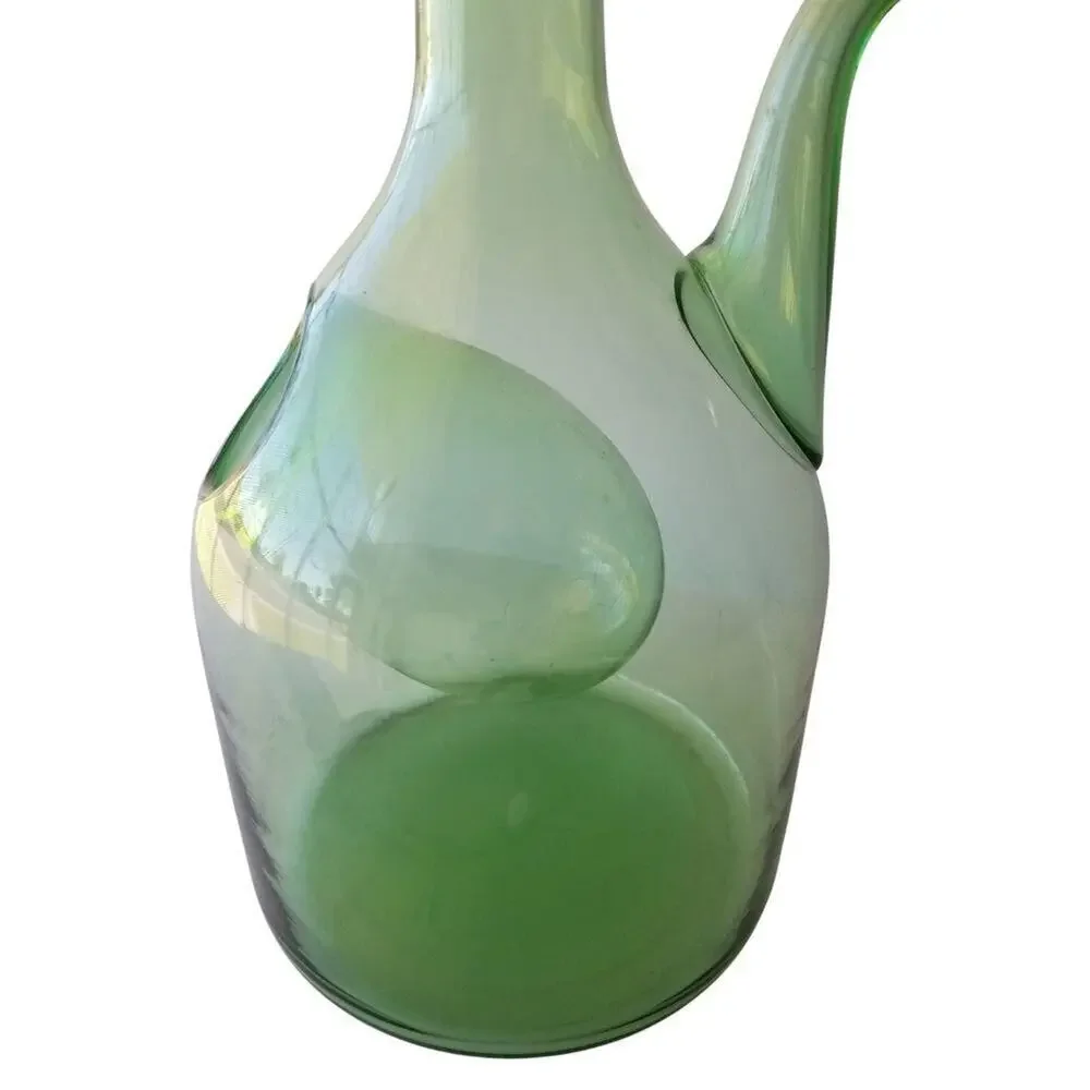 Italian Style Green Glass Wine Decanter Aerator Pitcher Straw Stopper MCM